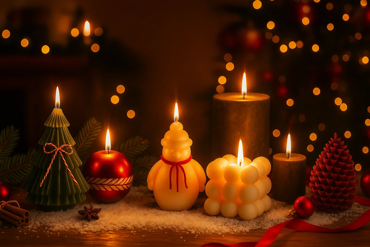 Light up the magic of Christmas with the glow of our candles